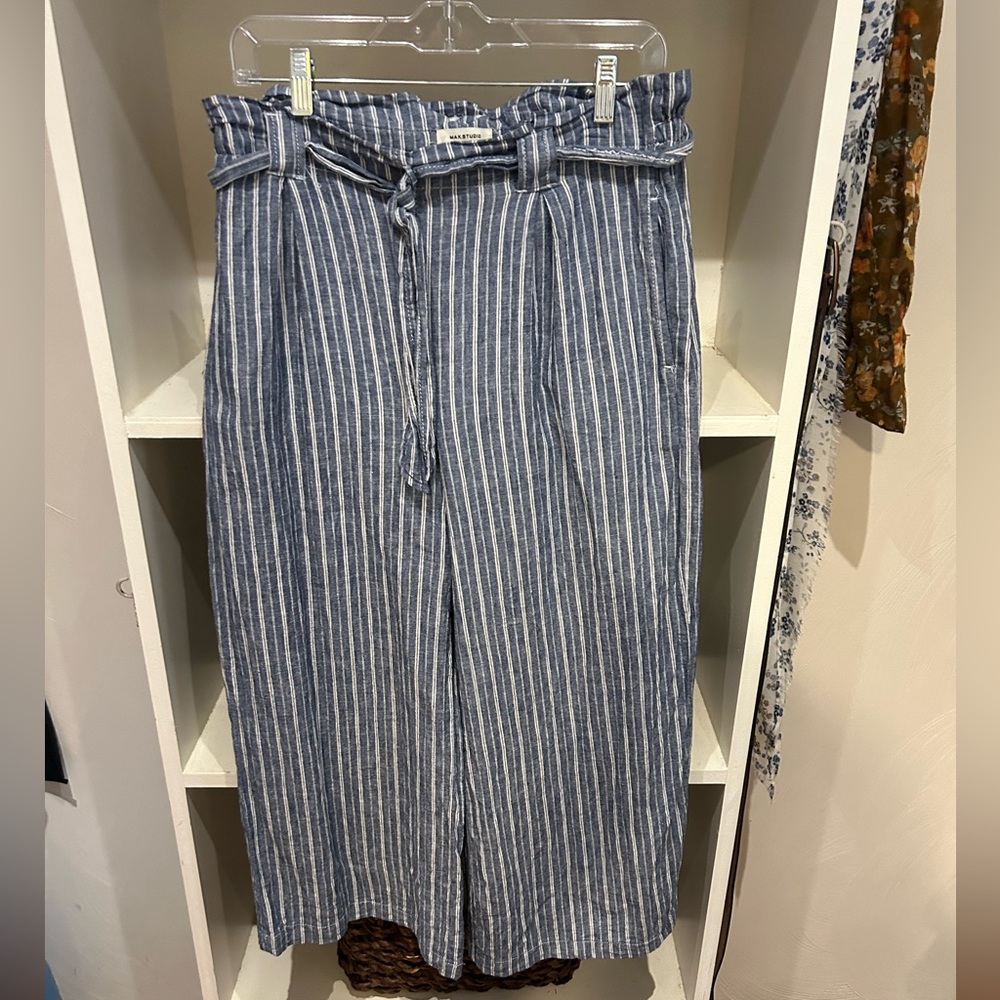 Max Studio Blue & White Striped Wide Leg Pants Size Medium